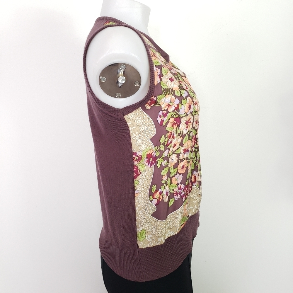 Whistles brown floral silk cashmere sleeveless sweater - Picture 4 of 6